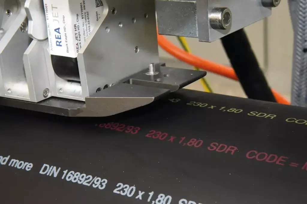 UV-curing inks for REA JET Systems for high resolution colored marking of the difficult to mark plastics group of polyolefins PP, PA and PE.